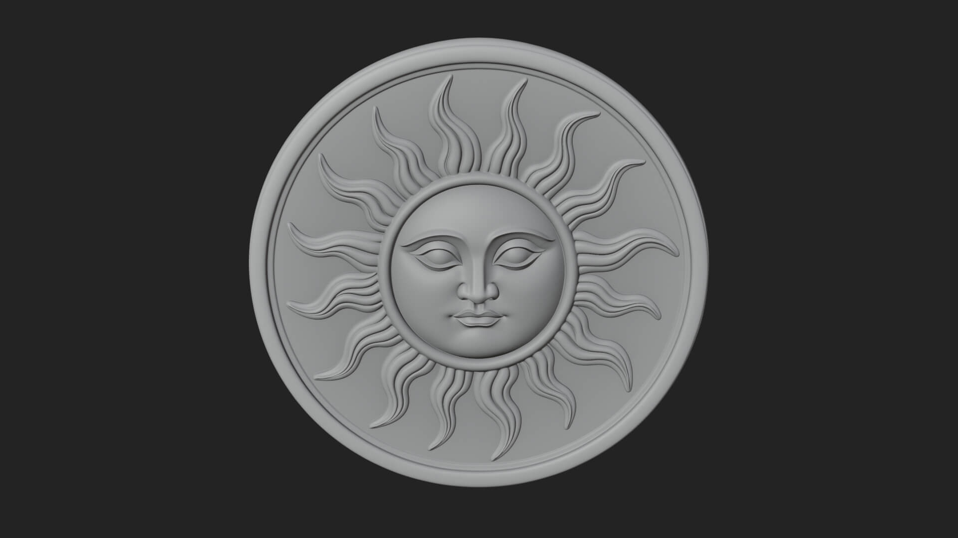 Smiling Sun Face Disc Plaque Design 2 3D Print Model 3D Model