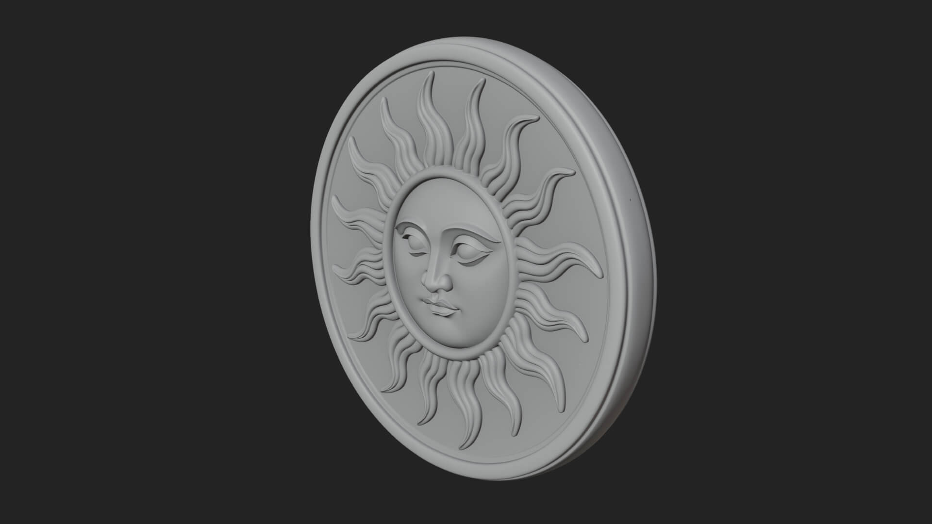 Smiling Sun Face Disc Plaque Design 2 3D Print Model 3D Model