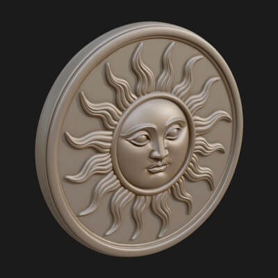 Smiling Sun Face Disc Plaque Design 2 3D Print Model