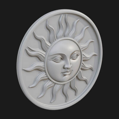 Smiling Sun Face Disc Plaque Design 3 3D Print Model