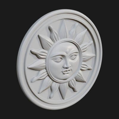 Smiling Sun Face Disc Plaque Design 4 3D Print Model