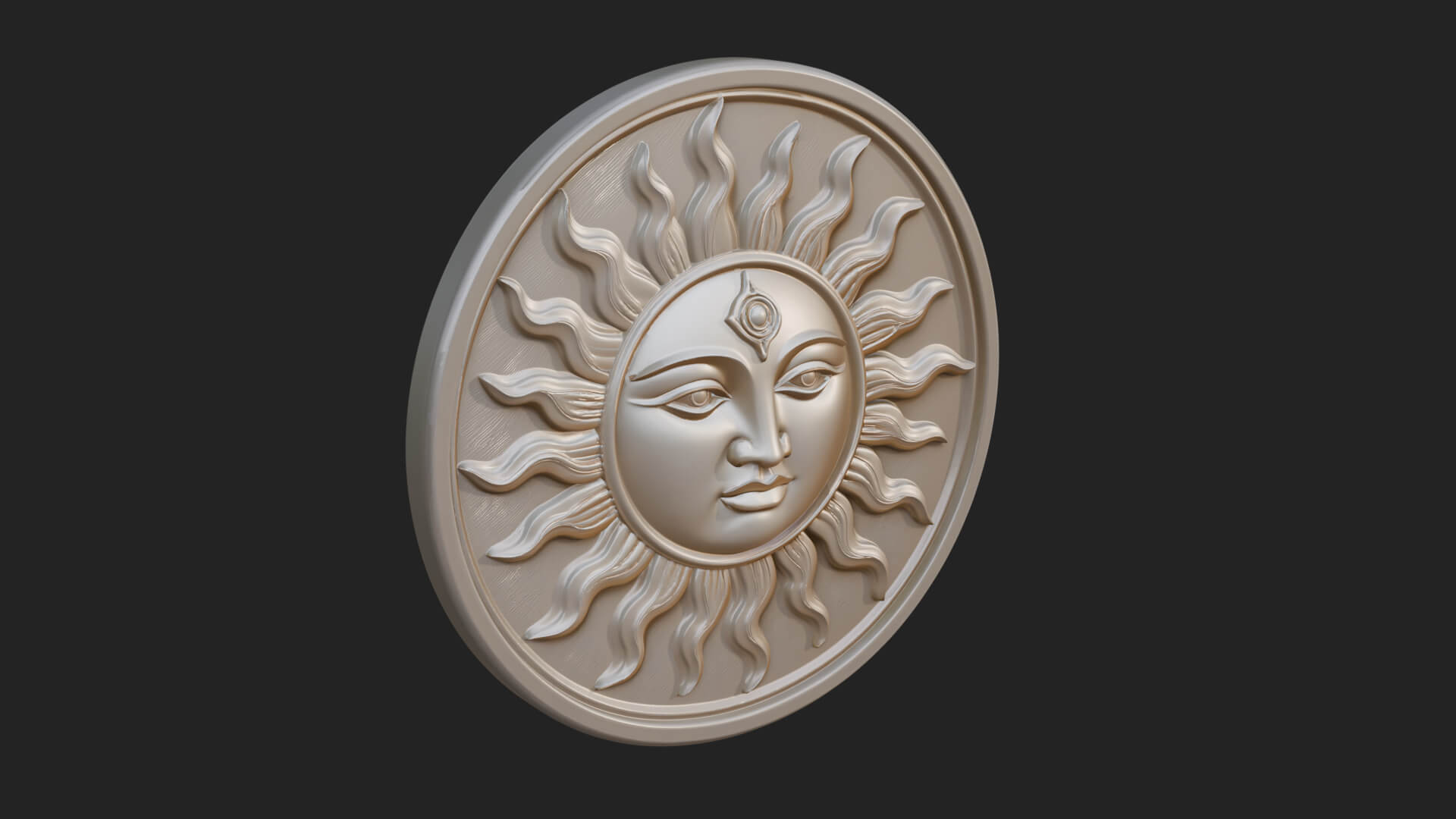 Smiling Sun Face Disc Plaque Design 6 3D Print Model 3D Model