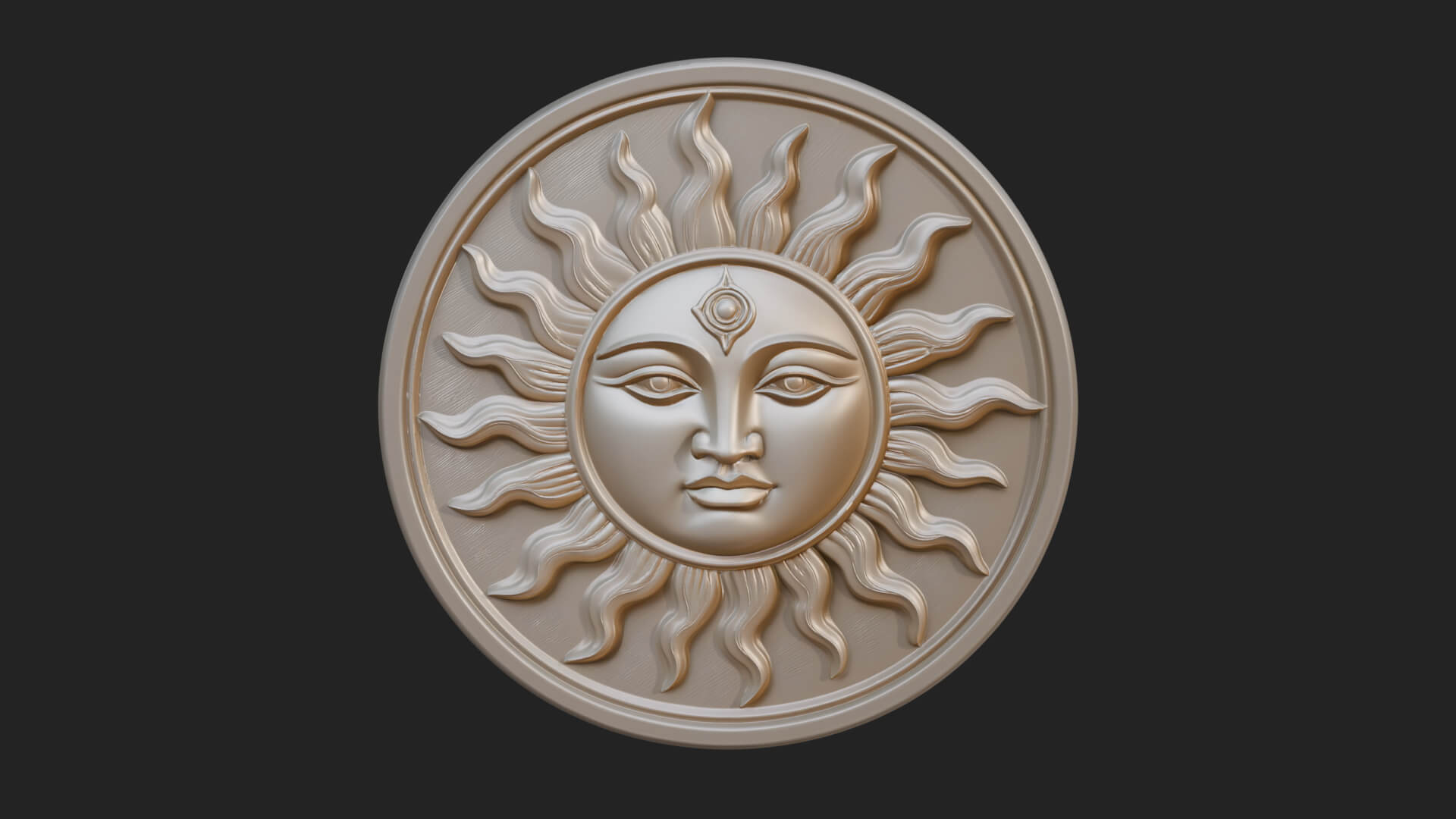 Smiling Sun Face Disc Plaque Design 6 3D Print Model 3D Model