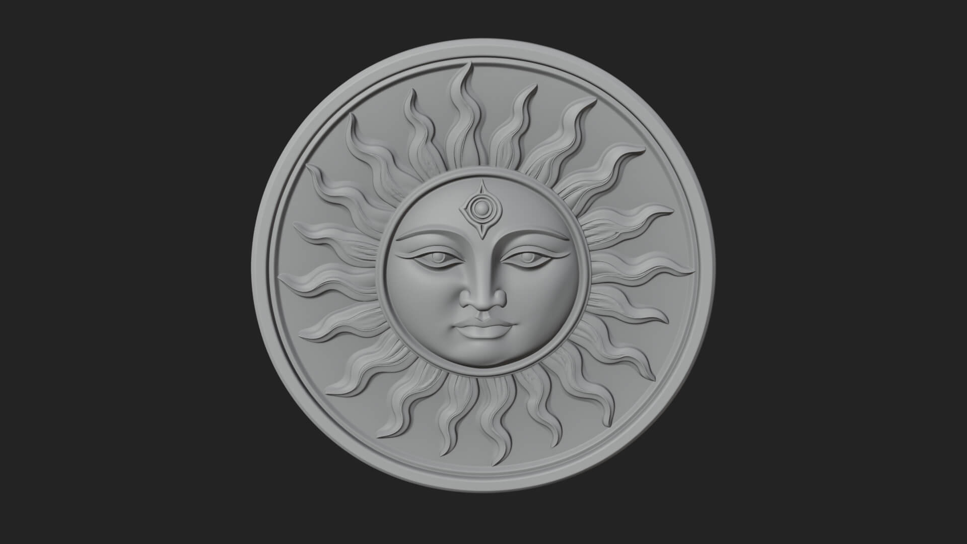 Smiling Sun Face Disc Plaque Design 6 3D Print Model 3D Model