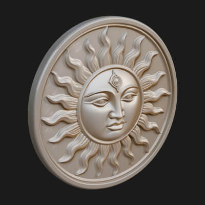Smiling Sun Face Disc Plaque Design 6 3D Print Model