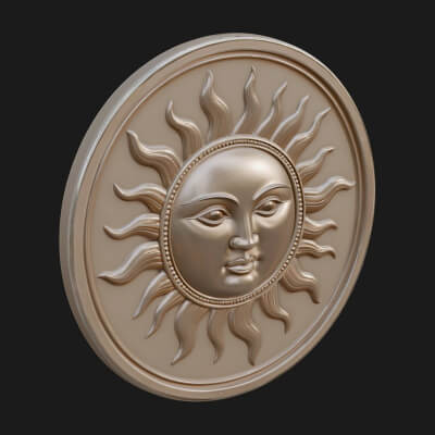 Smiling Sun Face Disc Plaque Design 7 3D Print Model