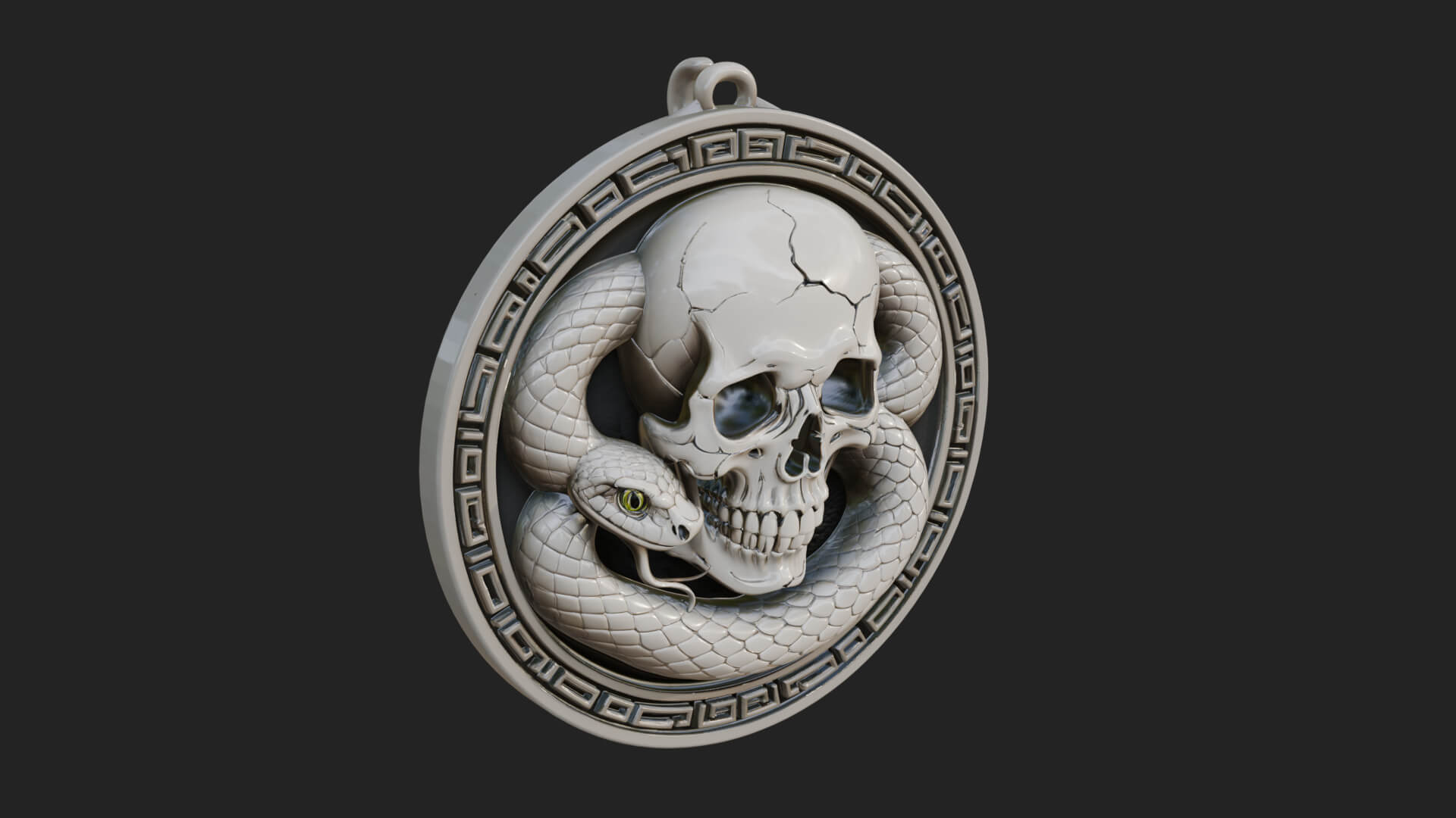 Snake Skull Oval Relief Plaque Design 1 3D Print Model 3D Model