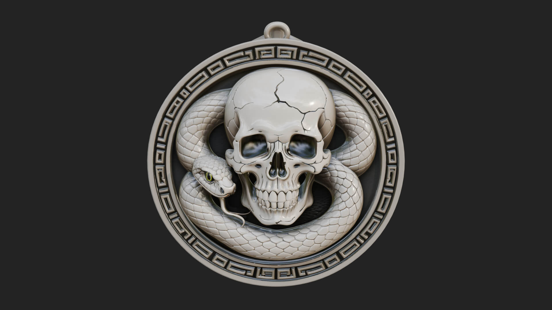 Snake Skull Oval Relief Plaque Design 1 3D Print Model 3D Model