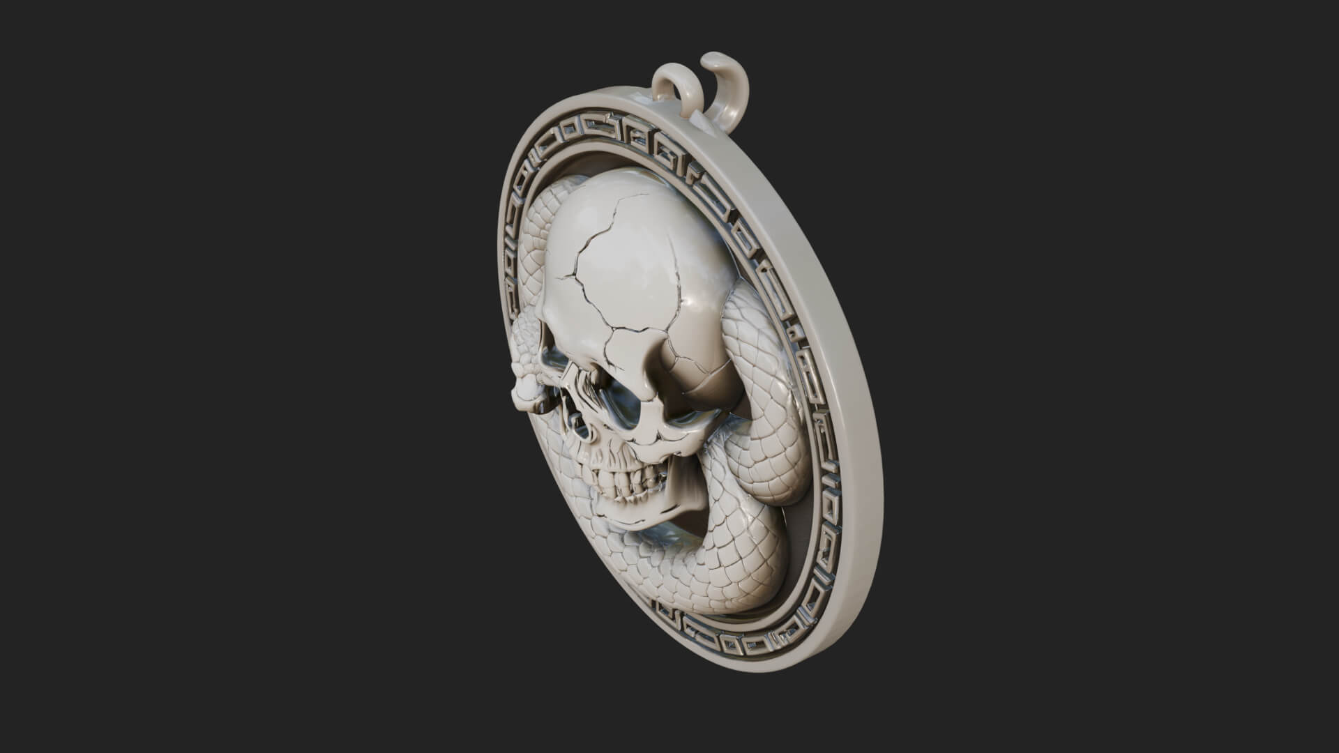 Snake Skull Oval Relief Plaque Design 1 3D Print Model 3D Model
