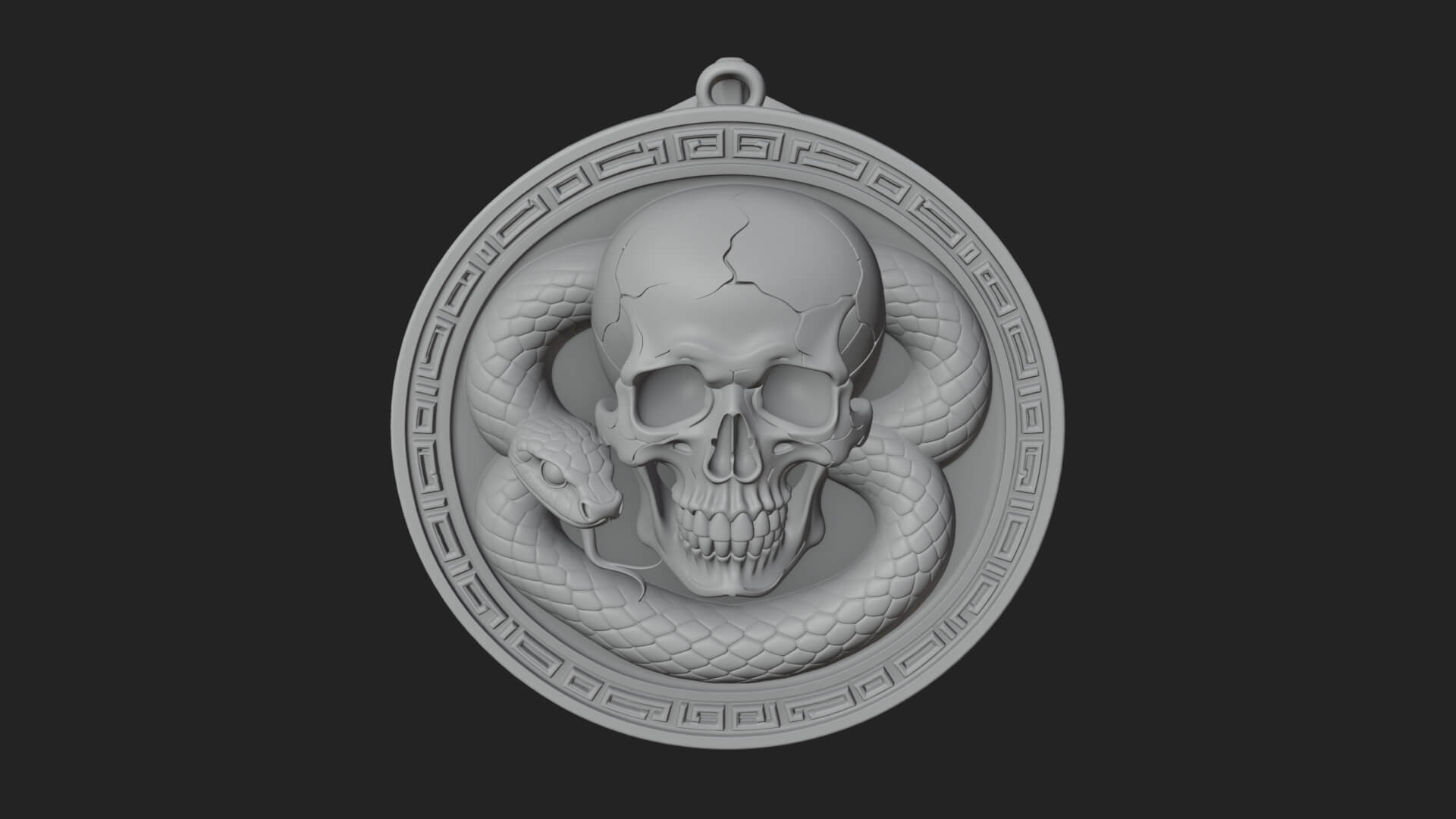 Snake Skull Oval Relief Plaque Design 1 3D Print Model 3D Model