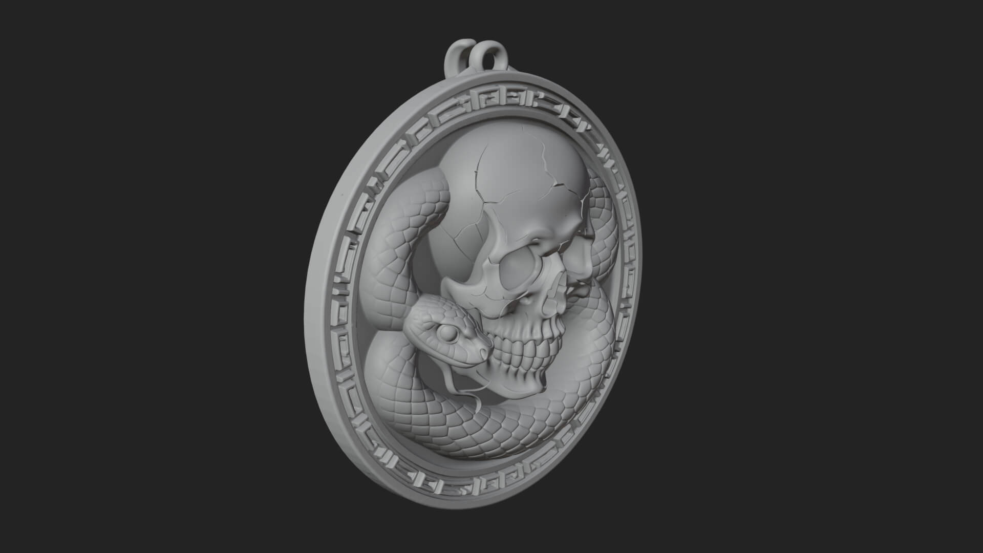 Snake Skull Oval Relief Plaque Design 1 3D Print Model 3D Model