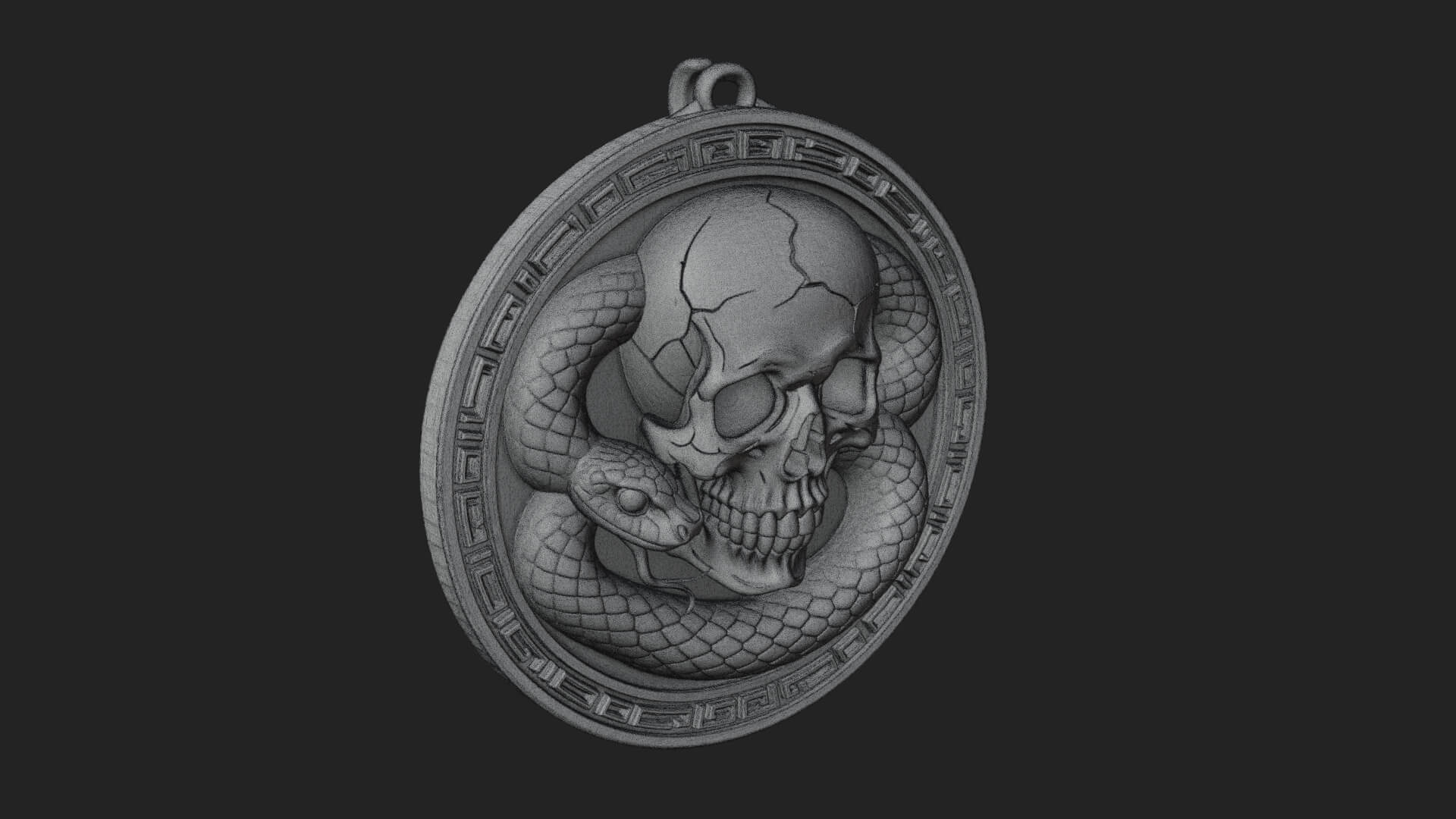 Snake Skull Oval Relief Plaque Design 1 3D Print Model 3D Model