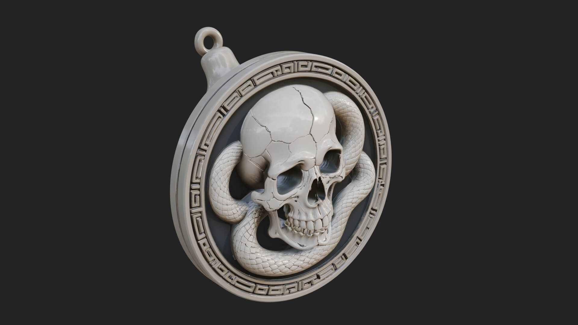 Snake Skull Oval Relief Plaque Design 2 3D Print Model 3D Model