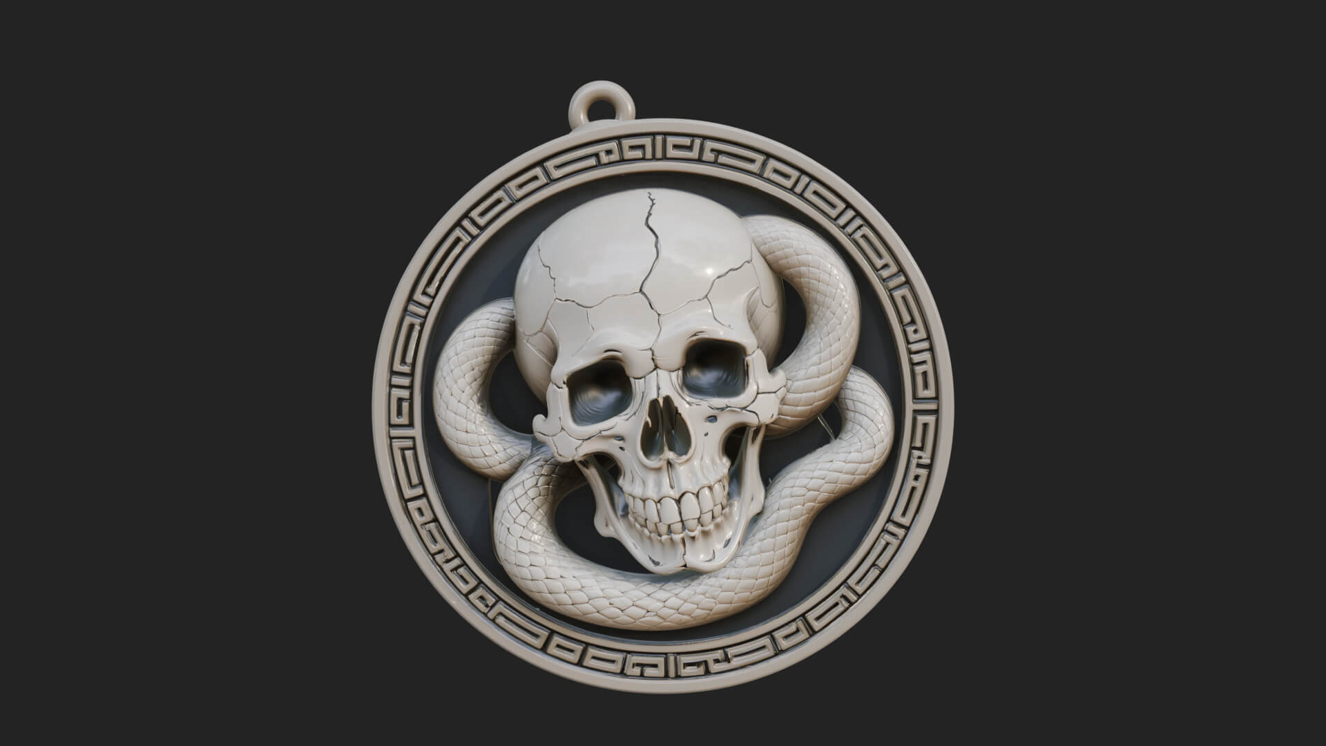 Snake Skull Oval Relief Plaque Design 2 3D Print Model 3D Model