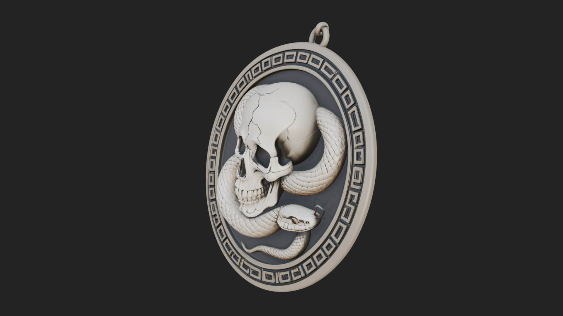 Snake Skull Oval Relief Plaque Design 3 3D Print Model 3D Model