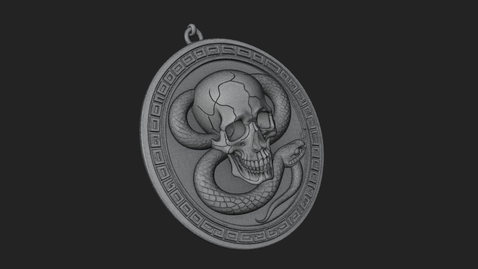 Snake Skull Oval Relief Plaque Design 3 3D Print Model 3D Model