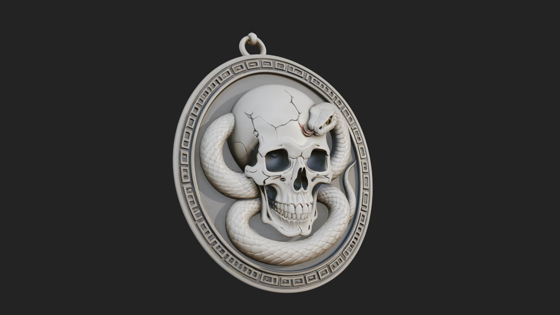 Snake Skull Oval Relief Plaque Design 4 3D Print Model 3D Model