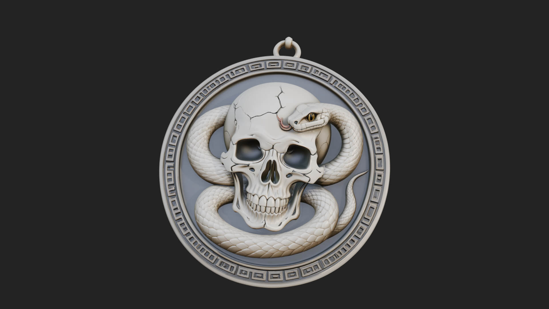 Snake Skull Oval Relief Plaque Design 4 3D Print Model 3D Model