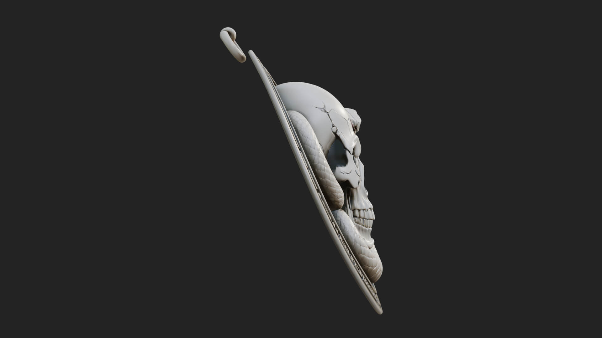 Snake Skull Oval Relief Plaque Design 4 3D Print Model 3D Model