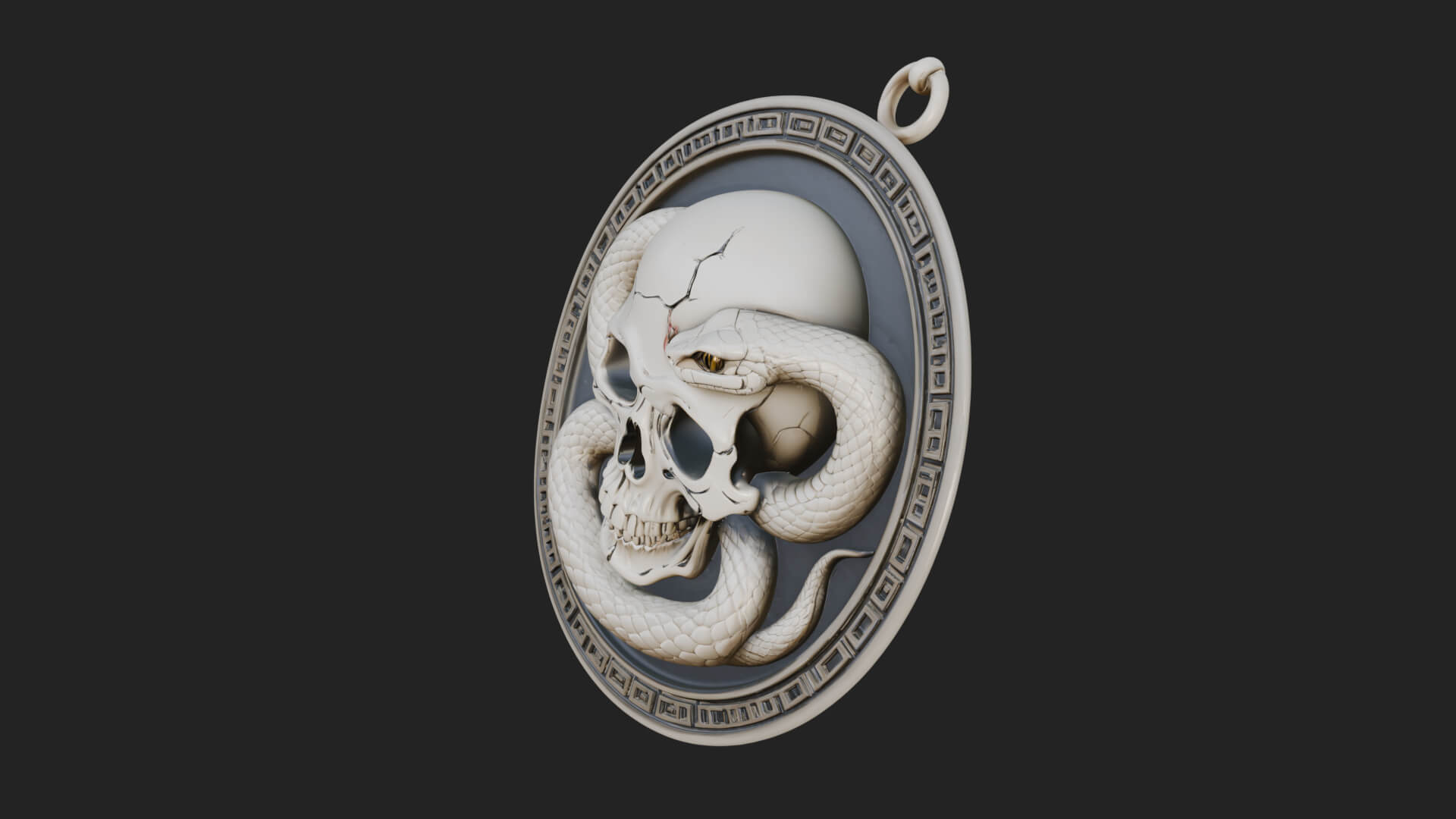 Snake Skull Oval Relief Plaque Design 4 3D Print Model 3D Model