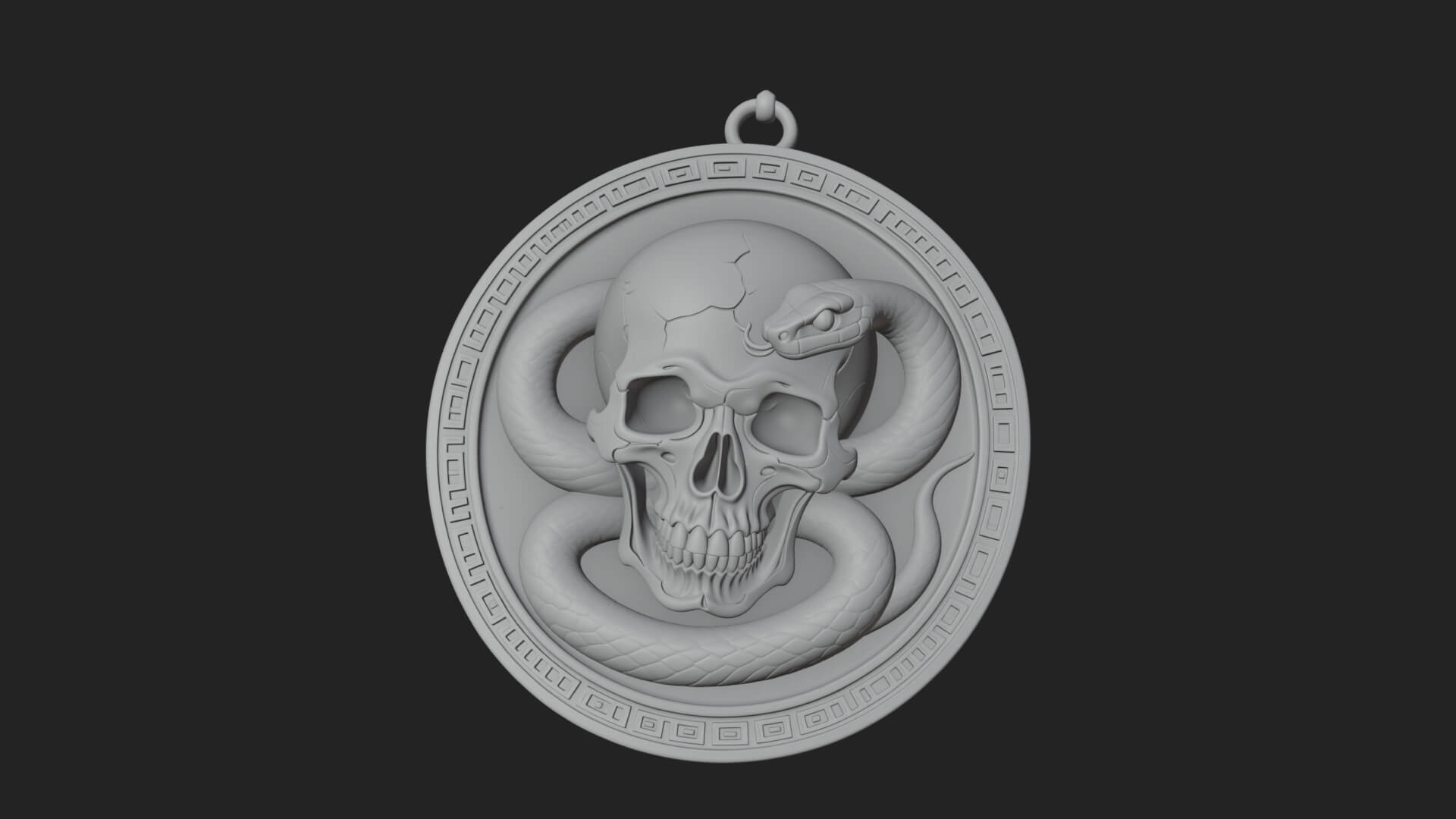 Snake Skull Oval Relief Plaque Design 4 3D Print Model 3D Model