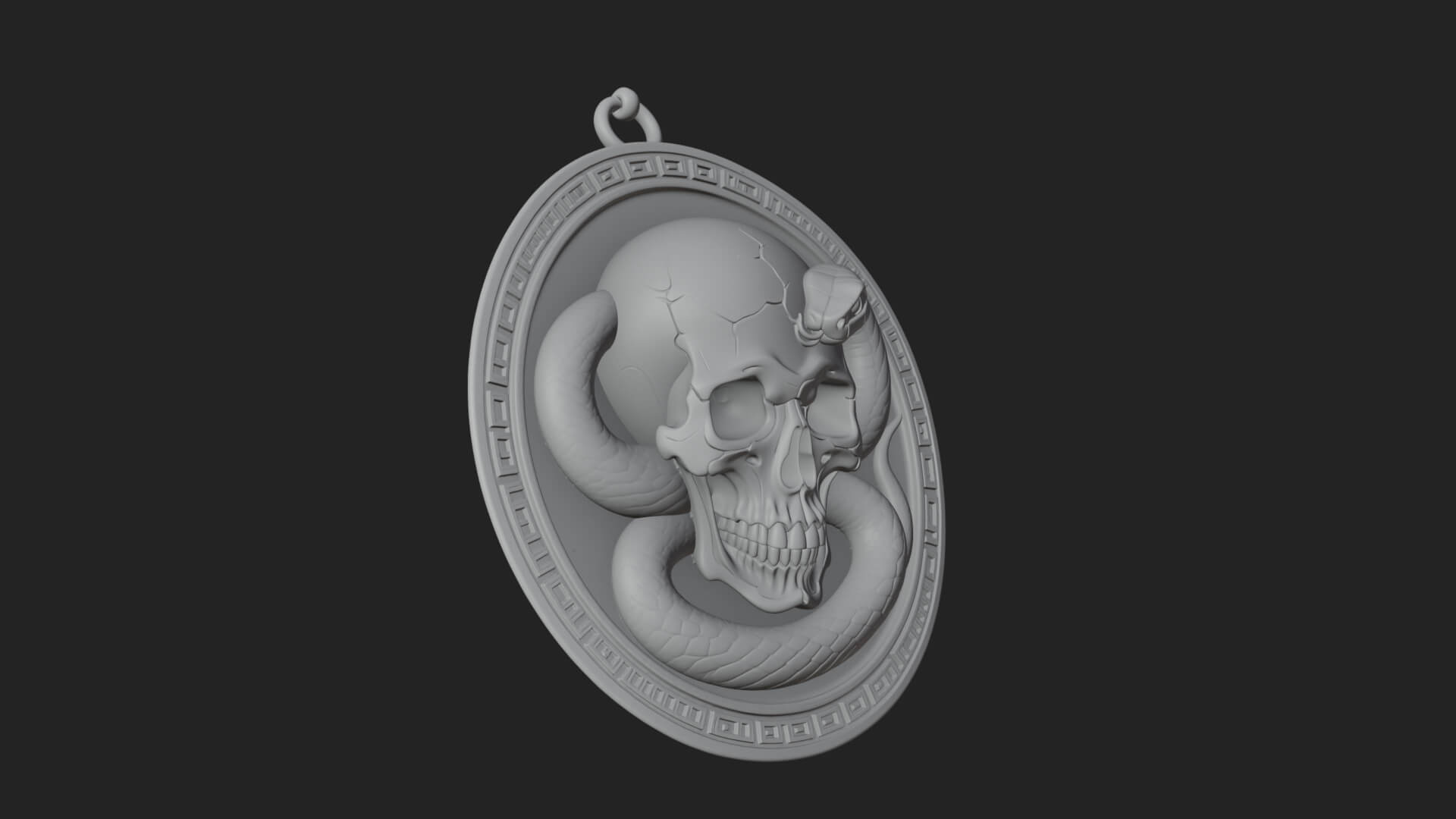 Snake Skull Oval Relief Plaque Design 4 3D Print Model 3D Model