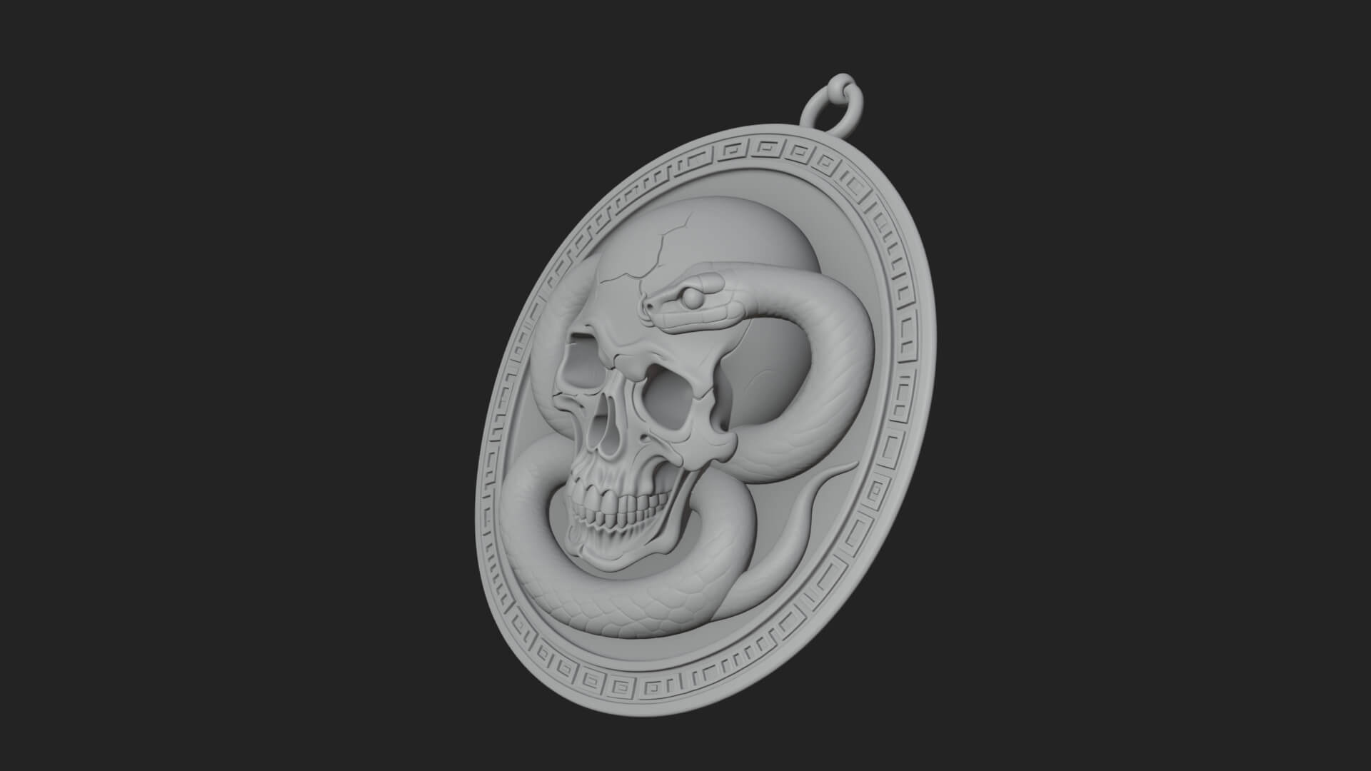 Snake Skull Oval Relief Plaque Design 4 3D Print Model 3D Model