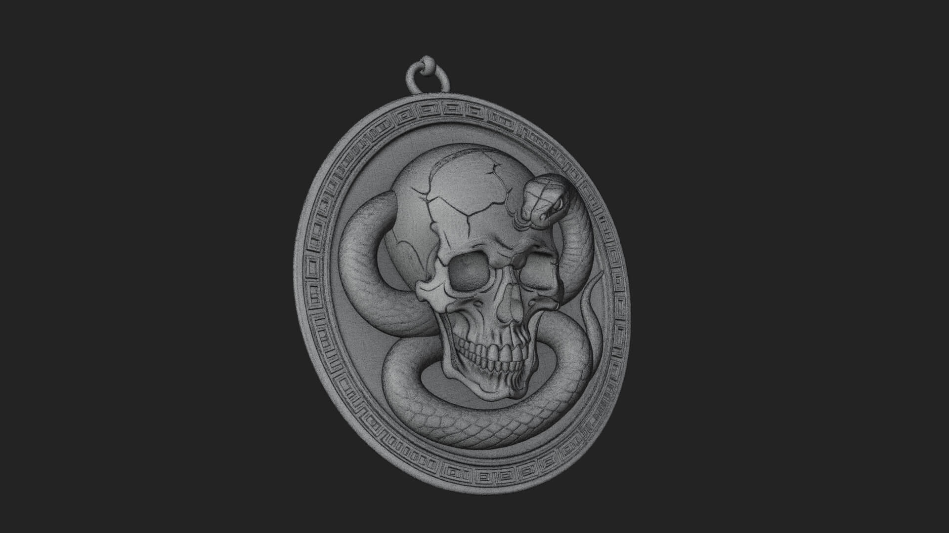 Snake Skull Oval Relief Plaque Design 4 3D Print Model 3D Model