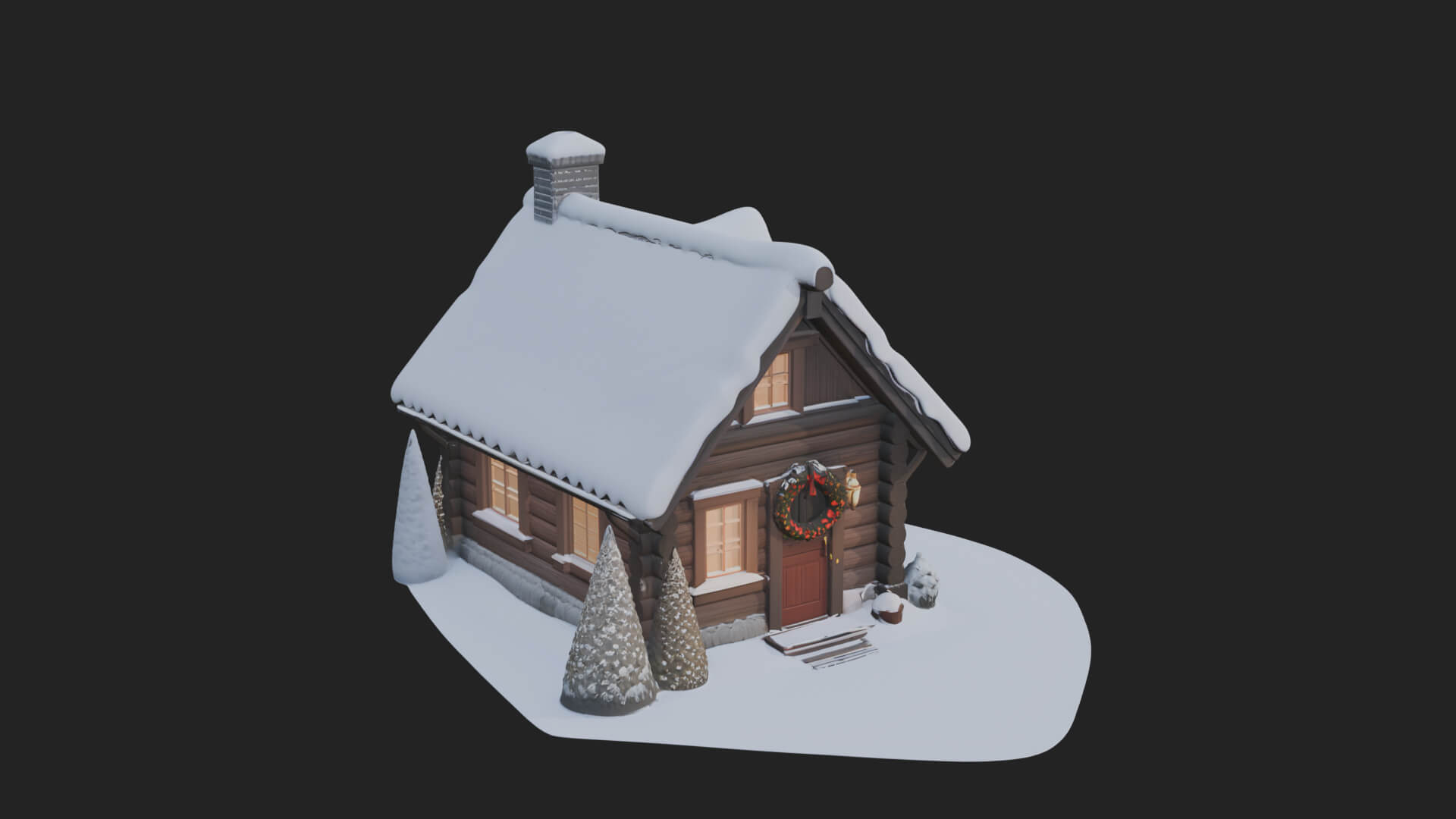Snow Covered Log Cabin House Design 1 3D Print Model 3D Model