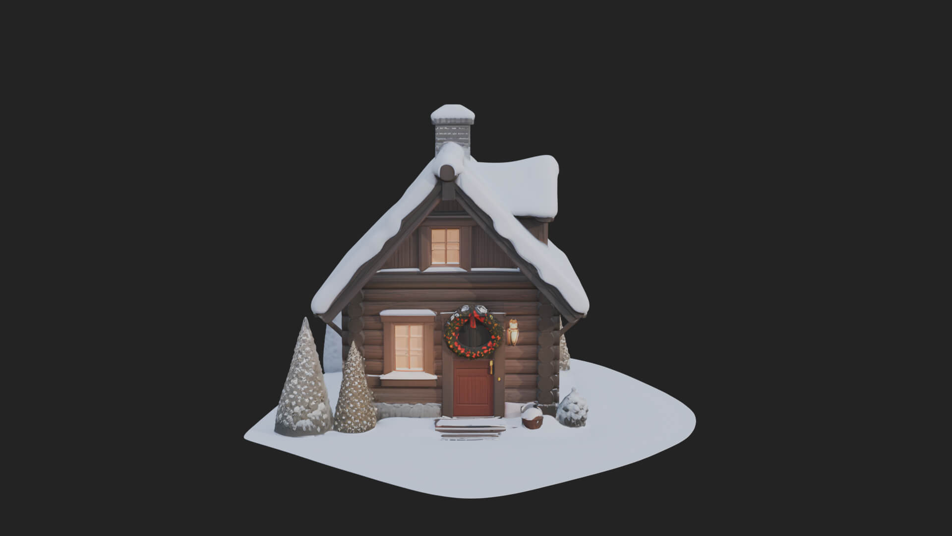 Snow Covered Log Cabin House Design 1 3D Print Model 3D Model
