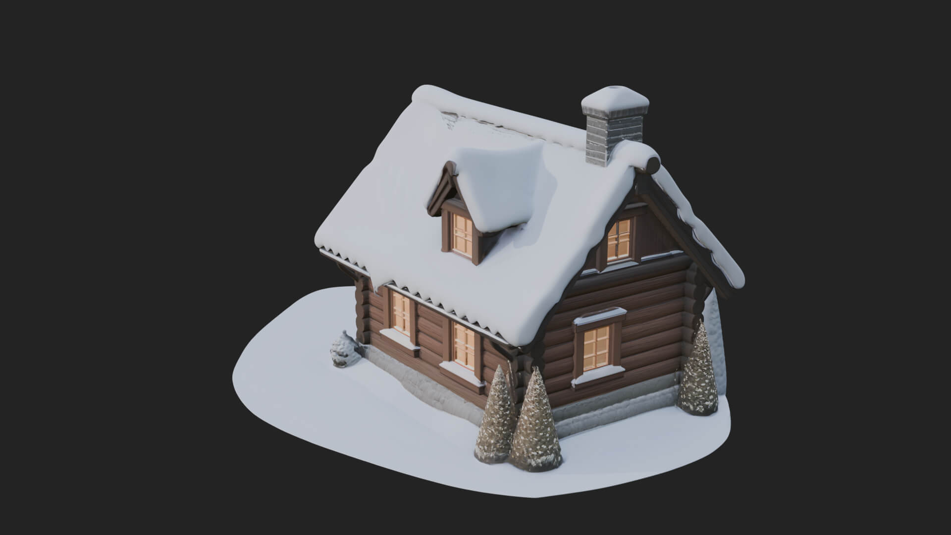 Snow Covered Log Cabin House Design 1 3D Print Model 3D Model