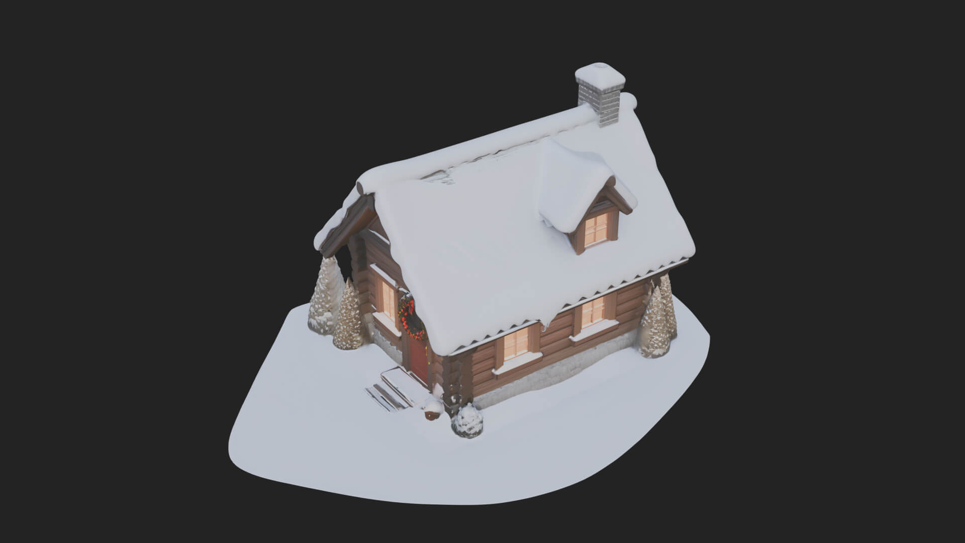 Snow Covered Log Cabin House Design 1 3D Print Model 3D Model