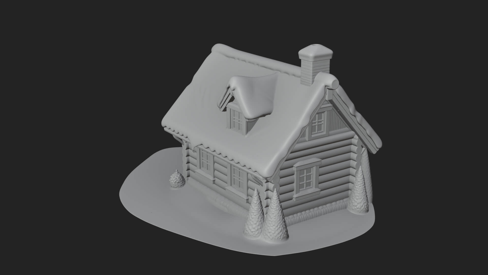 Snow Covered Log Cabin House Design 1 3D Print Model 3D Model