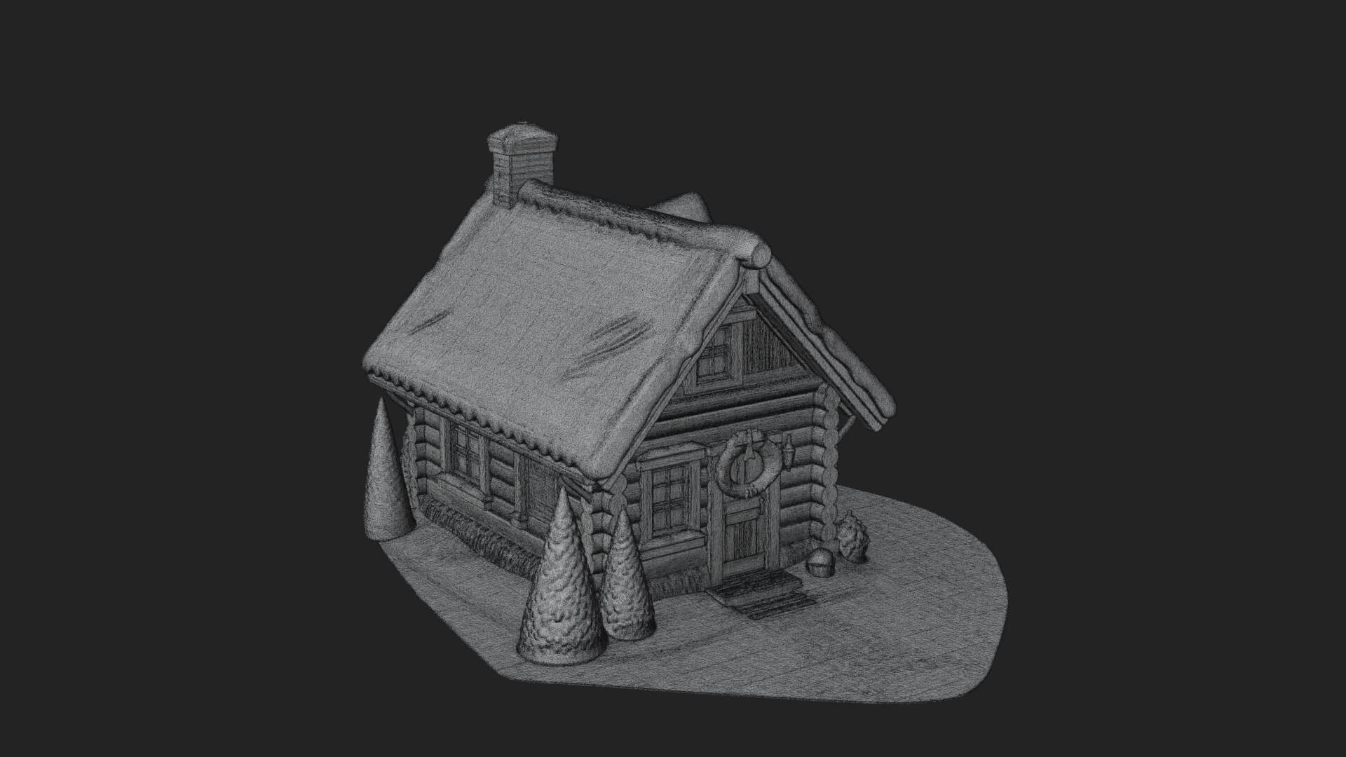 Snow Covered Log Cabin House Design 1 3D Print Model 3D Model
