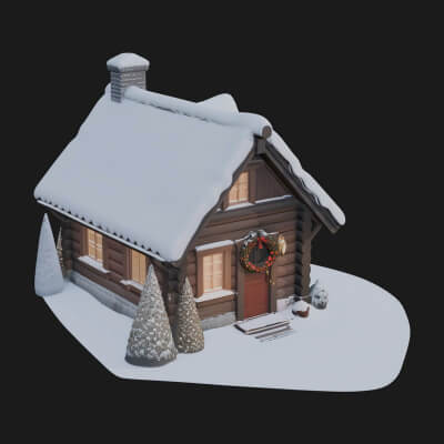 Snow Covered Log Cabin House Design 1 3D Print Model
