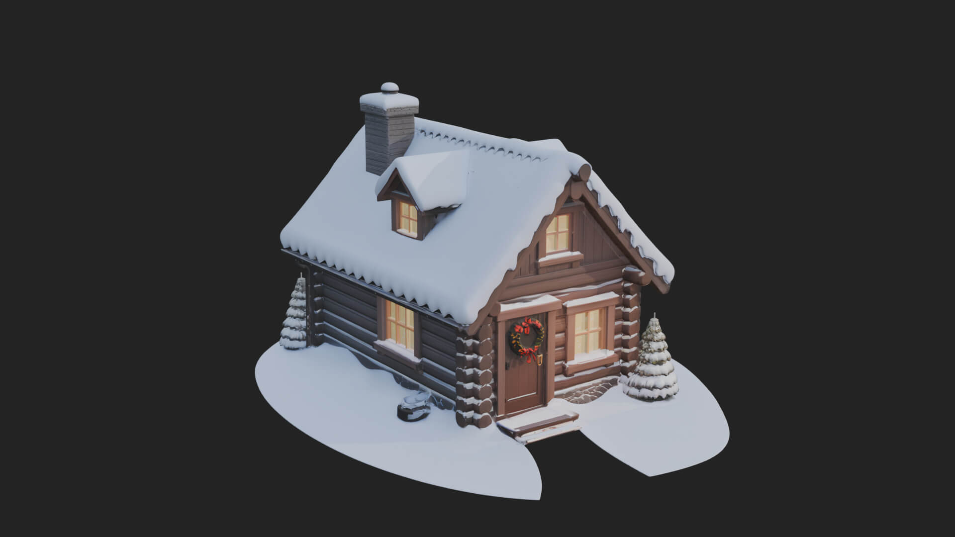 Snow Covered Log Cabin House Design 2 3D Print Model 3D Model