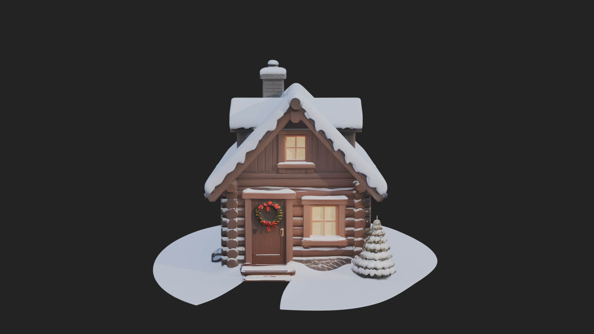 Snow Covered Log Cabin House Design 2 3D Print Model 3D Model