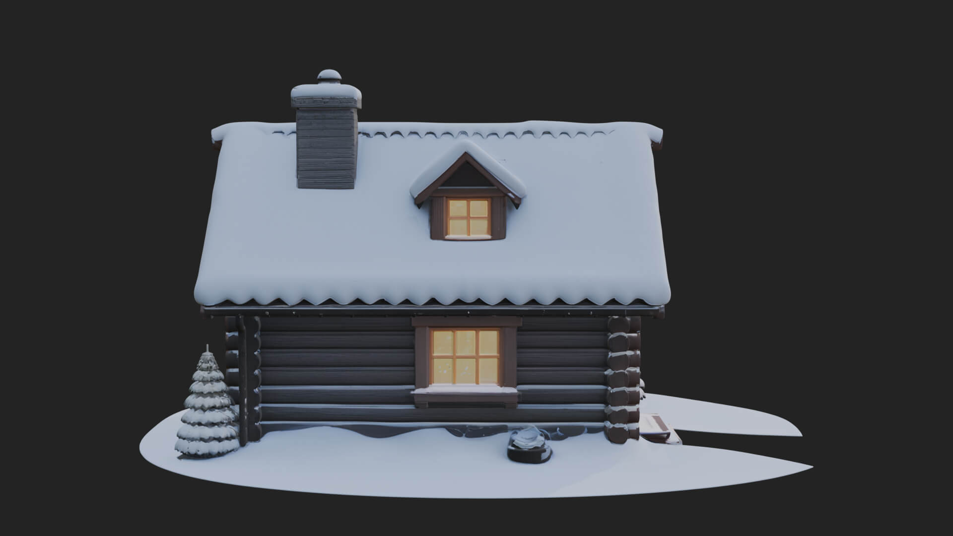 Snow Covered Log Cabin House Design 2 3D Print Model 3D Model