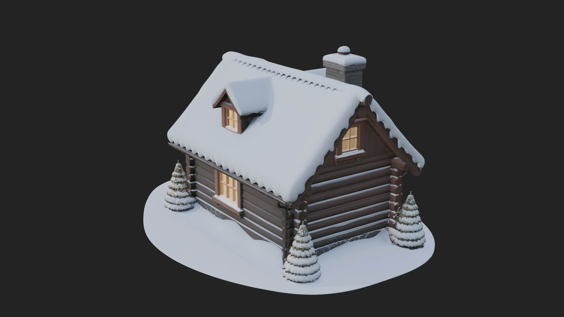 Snow Covered Log Cabin House Design 2 3D Print Model 3D Model