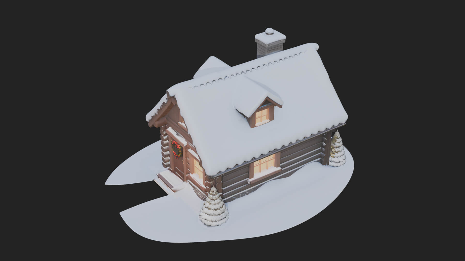 Snow Covered Log Cabin House Design 2 3D Print Model 3D Model