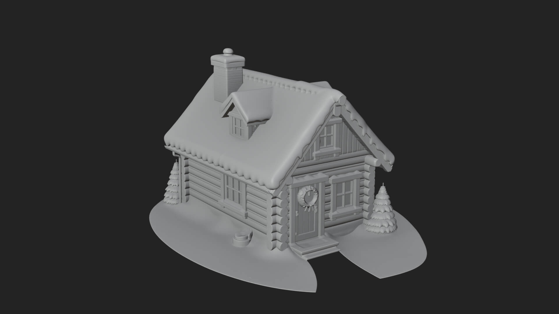 Snow Covered Log Cabin House Design 2 3D Print Model 3D Model