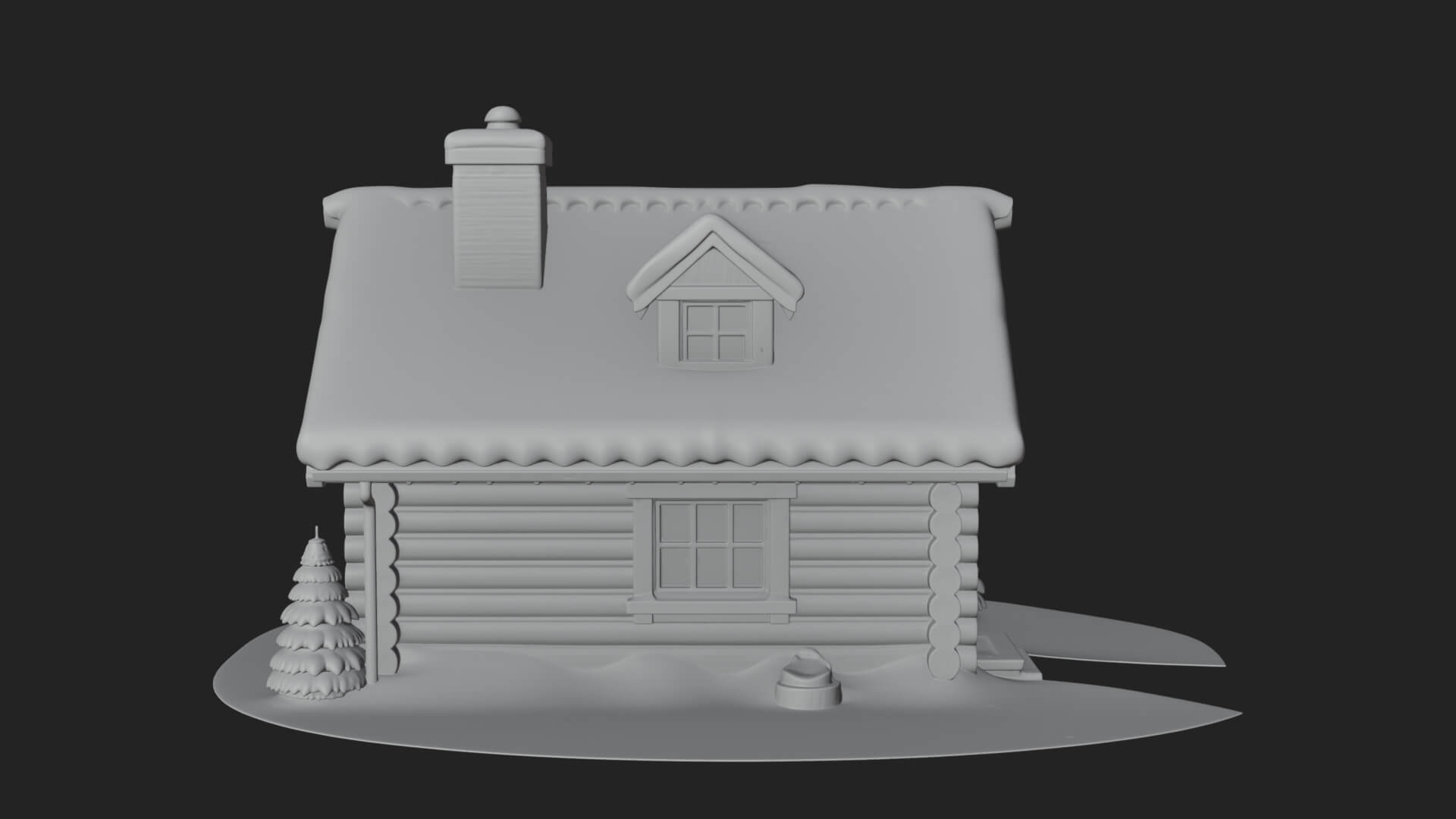Snow Covered Log Cabin House Design 2 3D Print Model 3D Model