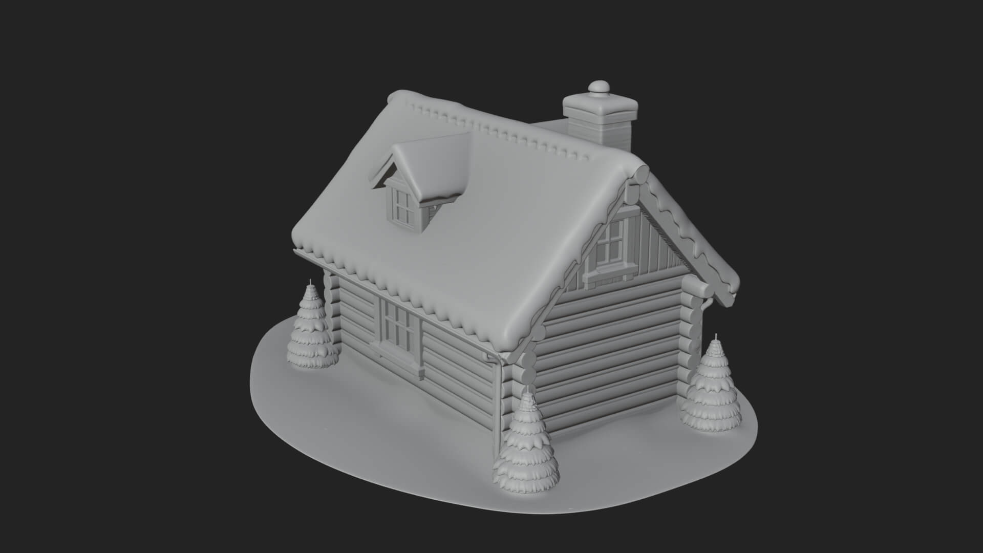 Snow Covered Log Cabin House Design 2 3D Print Model 3D Model