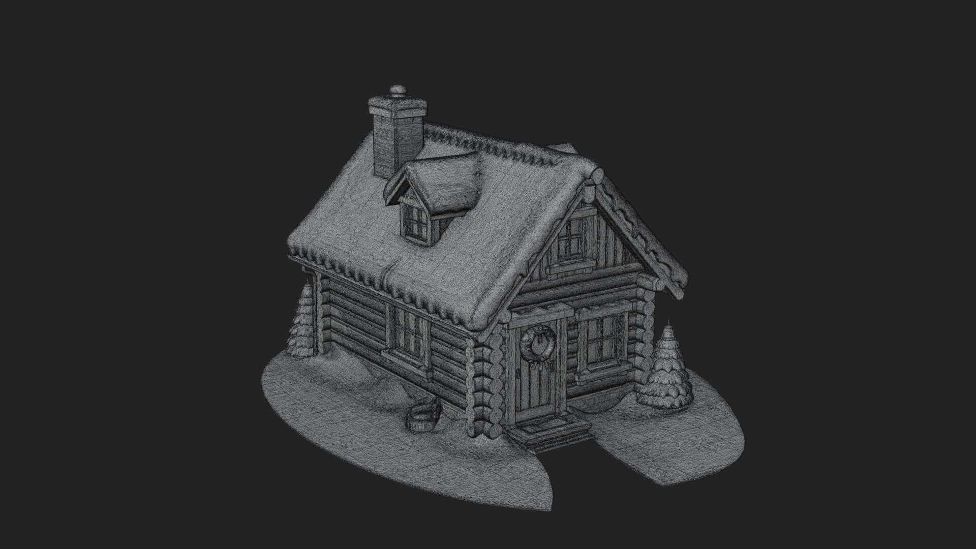Snow Covered Log Cabin House Design 2 3D Print Model 3D Model