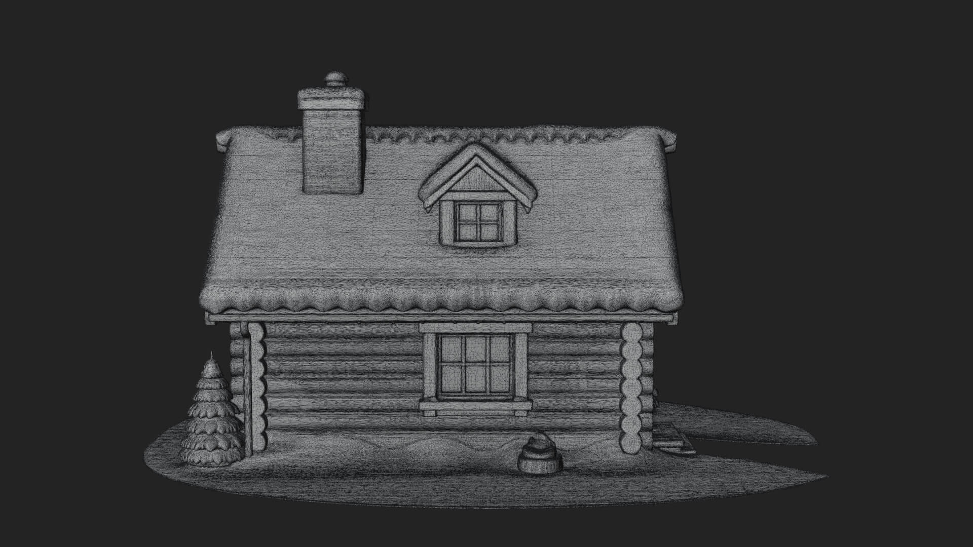 Snow Covered Log Cabin House Design 2 3D Print Model 3D Model