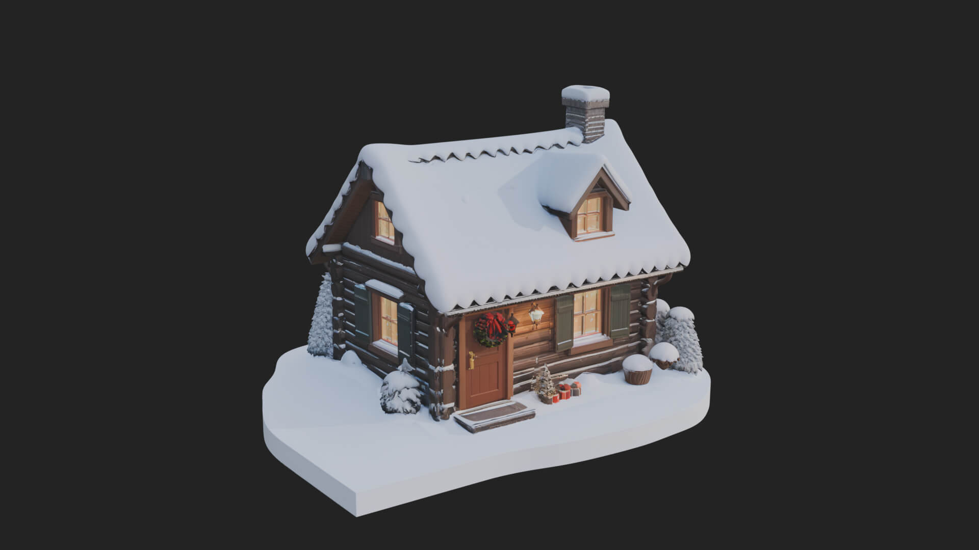 Snow Covered Log Cabin House Design 3 3D Print Model 3D Model