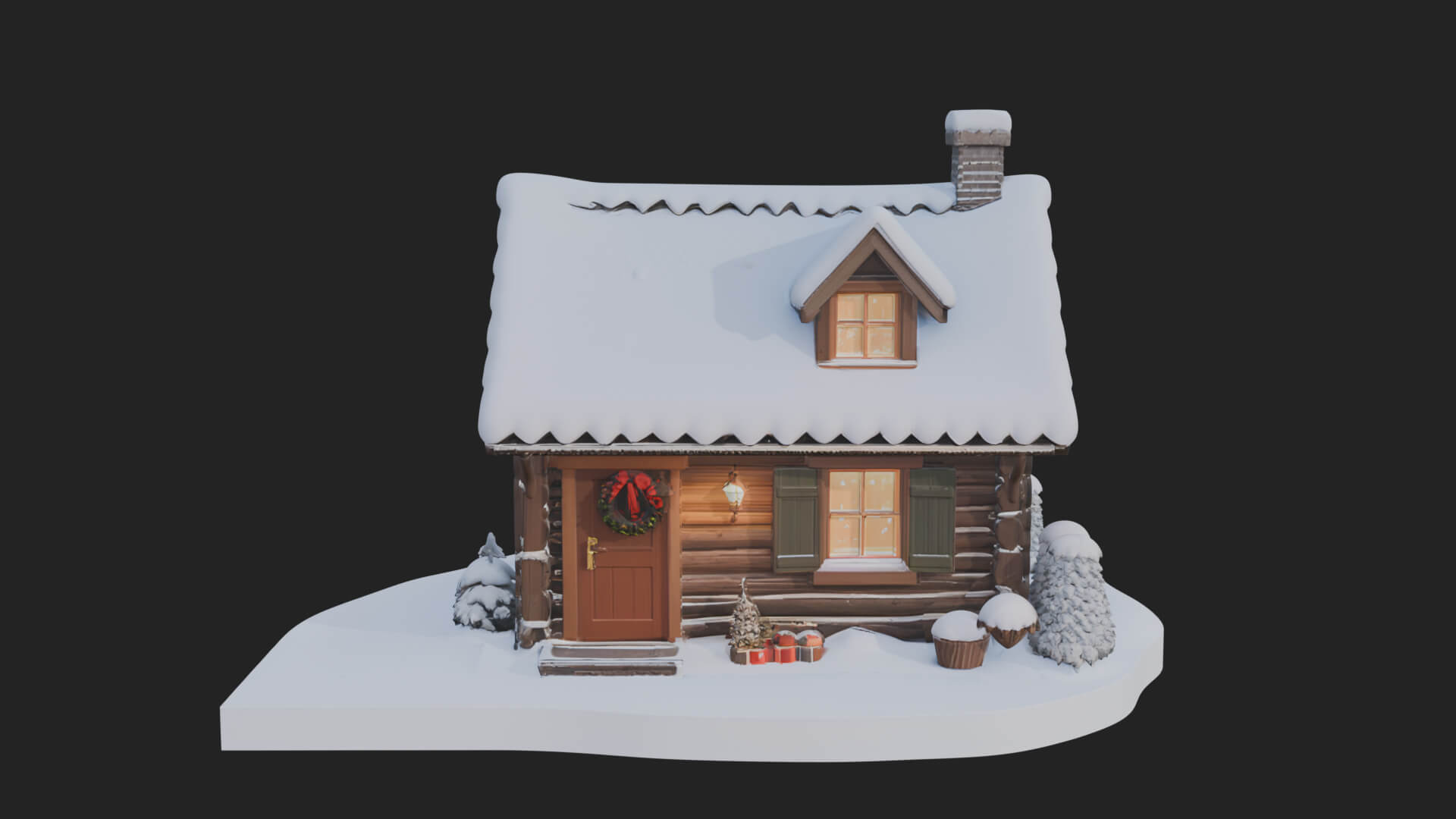 Snow Covered Log Cabin House Design 3 3D Print Model 3D Model