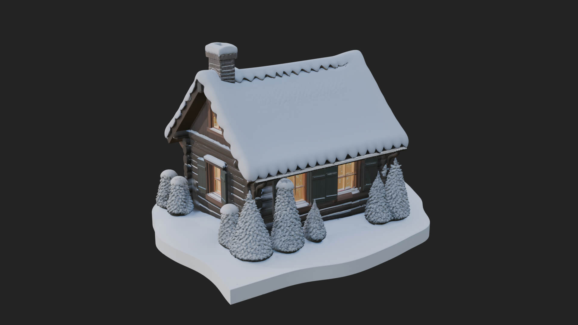 Snow Covered Log Cabin House Design 3 3D Print Model 3D Model