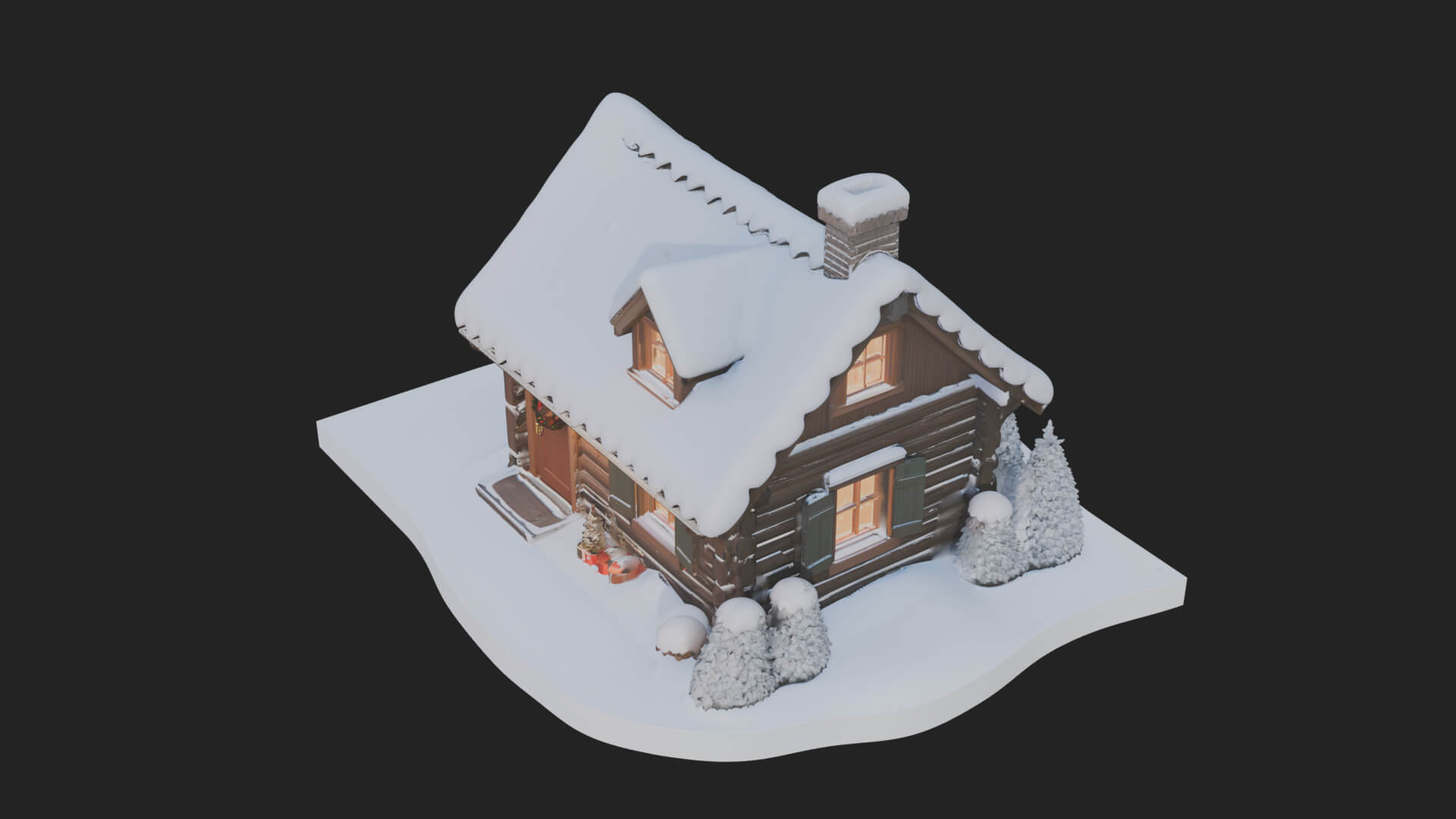 Snow Covered Log Cabin House Design 3 3D Print Model 3D Model