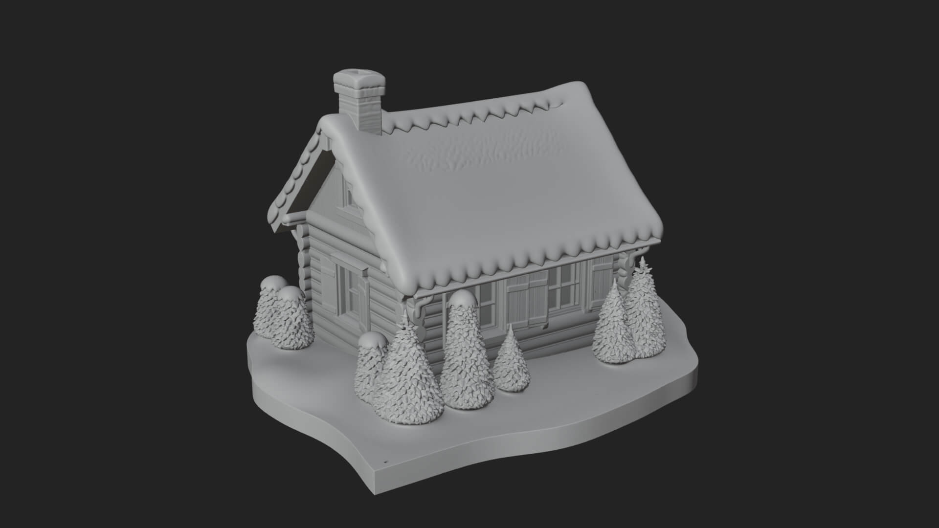 Snow Covered Log Cabin House Design 3 3D Print Model 3D Model